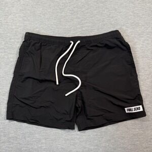 Full Send Shorts Men XL Black Drawstring‎ Logo Patch Swim Trunks Streetwear